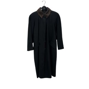 Classic Black Trench Coat with Leopard Print Collar Women's Long Outerwear